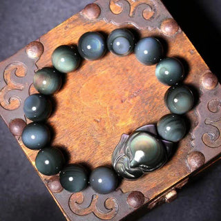 Buddha Gift Rainbow Obsidian Fox Healing Positive Bracelet