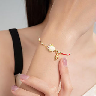 Buddha Gift Year of the Rabbit White Jade Happiness Red String Chain Bracelet