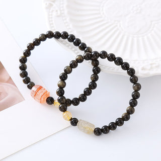 Buddha Gift Natural Gold Sheen Obsidian PiXiu Wealth Protection Bracelet