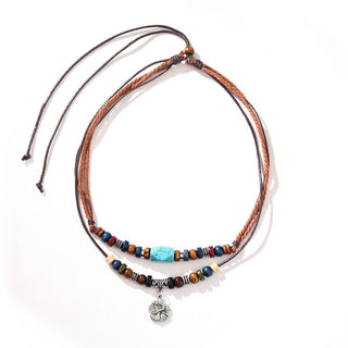 Buddha Gift Turquoise Small Flower Protection Double Layer Necklace Pendant Bracelet