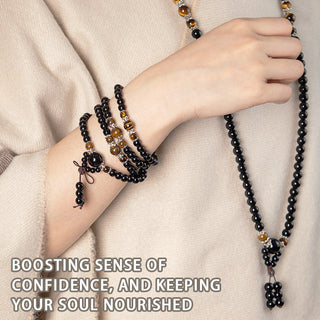 Buddha Gift 108 Beads Natural Black Obsidian Tiger Eye Mala Bracelet