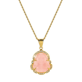 Buddha Gift 18K Gold Filled Laughing Buddha Jade Luck Necklace Chain Pendant