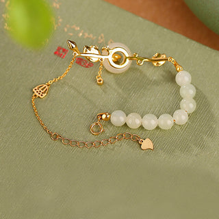 Buddha Gift 925 Sterling Silver Hetian Jade Peace Buckle Lotus Luck Chain Bracelet