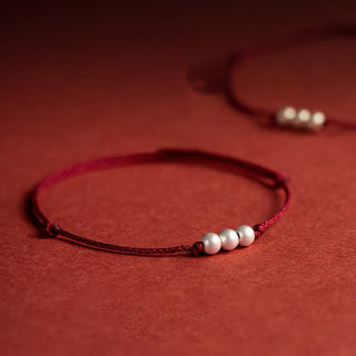 Buddha Gift 925 Sterling Silver Three Beads Protection String Bracelet Anklet