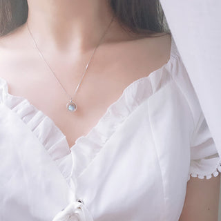 Buddha Gift 925 Sterling Silver Moonstone Love Planet Rotatable Pattern Necklace Pendant