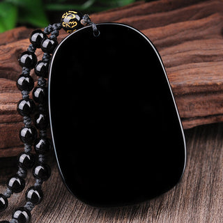 Buddha Gift Black Obsidian Stone Dragon Fulfilment Pendant Necklace