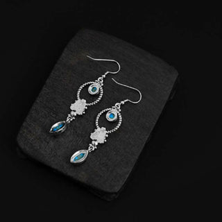 Buddha Gift 925 Sterling Silver Vintage Turquoise Waterdrop Pattern Balance Drop Dangle Earrings