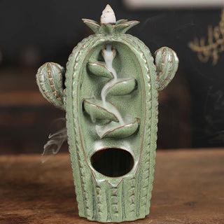 Buddha Gift Cactus Ceramic Healing Backflow Smoke Fountain Incense Burner