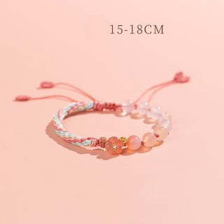 Buddha Gift Natural Gradient Agate Reincarnation Knot Peach Blossom Wealth Luck Handmade String Bracelet