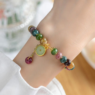 Buddha Gift Colorful Tourmaline Cute Flower Rabbit Charm Love Bracelet