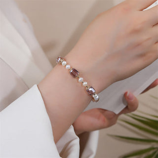 Buddha Gift Natural Amethyst Pearl Peace Healing Chain Bracelet