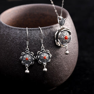 Buddha Gift 925 Sterling Silver Om Mani Padme Hum Lotus Peace Necklace Pendant Earrings