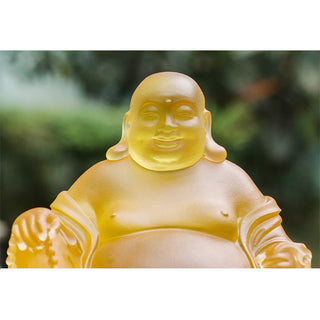 Buddha Gift Handmade Laughing Buddha Figurine Liuli Crystal Art Piece Wealth Statue Home Decoration
