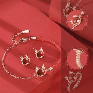 ❗❗❗A Flash Sale- Buddha Gift 925 Sterling Silver Year of the Dragon Cinnabar Red Agate Dragon Protection Bracelet Necklace Pendant Earrings Ring