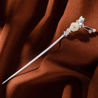 Buddha Gift 925 Sterling Silver Hetian White Jade Flower Blessing Hairpin