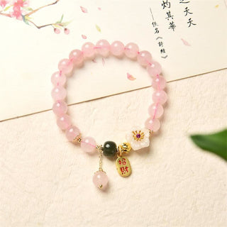 Buddha Gift Natural Pink Crystal Jade Flower Warm Love Bracelet