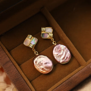 Buddha Gift 925 Sterling Silver Posts Copper Plated Gold Natural Baroque Pearl Healing Drop Earrings