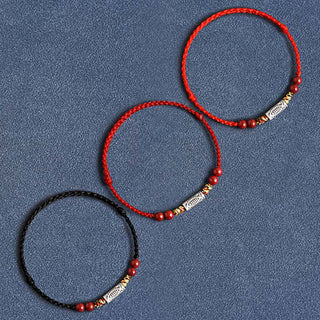 Buddha Gift 925 Sterling Silver Koi Fish Cinnabar Bead Wealth Handcrafted Braided Bracelet Anklet