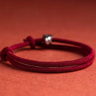 Buddha Gift 925 Sterling Silver Fu Character Blessing Handmade Braided Bracelet