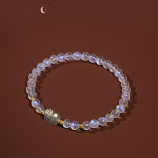 Buddha Gift 925 Sterling Silver Plated Gold Natural Moonstone PiXiu Healing Bracelet