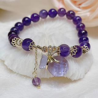 Buddha Gift Natural Amethyst Crystal Money Bag Charm Positive Bracelet