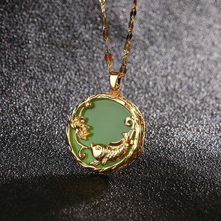 Buddha Gift Natural Jade Koi Fish Lotus Luck Necklace Pendant