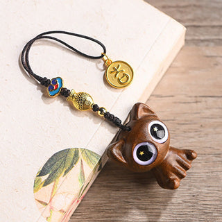 Buddha Gift Green Sandalwood Lucky Cat Koi Fish Cure Key Chain Phone Hanging Decoration