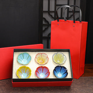 Buddha Gift 6Pcs Plum Blossom Petal Pattern Chinese Jianzhan Kiln Change Ceramic Teacup Kung Fu Tea Cup Bowl With Gift Box