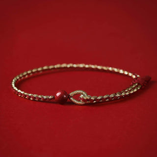 Buddha Gift Handmade 925 Sterling Silver Lotus Cinnabar Gold Bead Blessing Braid Bracelet