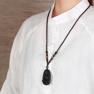 Buddha Gift Chinese Zodiac Natal Buddha Natural Black Obsidian Purification Necklace Pendant