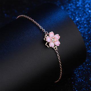 Buddha Gift 925 Sterling Silver Cherry Blossom Blessing Chain Bracelet Rotatable Ring