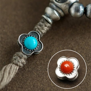 Buddha Gift 108 Mala Beads 925 Sterling Silver Red Agate Turquoise Confidence Charm Bracelet