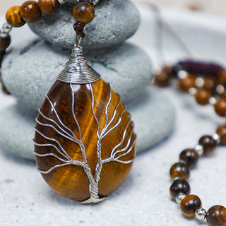 Buddha Gift Natural Tiger Eye Strength Beaded Pendant Necklace