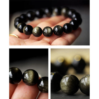 Buddha Gift 925 Sterling Silver Chinese Zodiac Natal Buddha Natural Gold Sheen Obsidian Amber Wealth Protection Bracelet