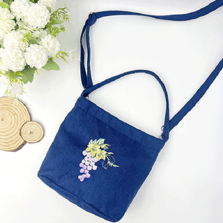 Buddha Gift Embroidery Wisteria Plum Lotus Cherry Blossom Cotton Linen Canvas Tote Crossbody Bag Shoulder Bag Handbag