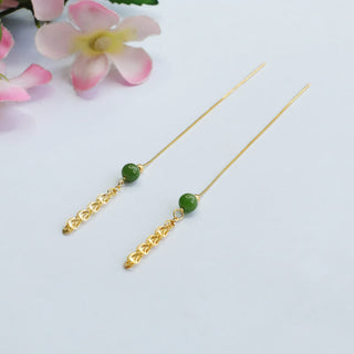 Buddha Gift 925 Sterling Silver Natural Hetian Cyan Jade Bead Luck Phoenix Tail Drop Earrings