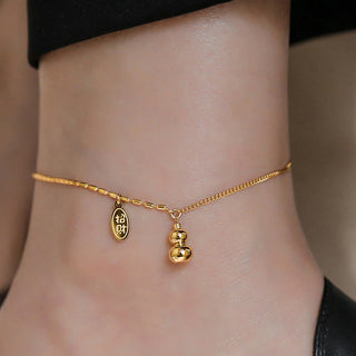 Buddha Gift 18k Gold Lucky Gourd Design Wealth Buckle Anklet