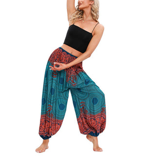 Buddha Gift Loose Circle-shaped Flowers Pattern Harem Trousers Women's Yoga Pants