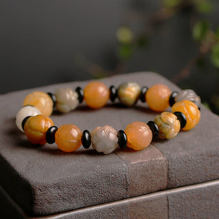 Buddha Gift Golden Silk Jade Lotus Wealth Luck Bracelet