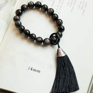 Buddha Gift Natural Silver Sheen Obsidian Black Obsidian Lion Wrist Mala Protection Tassels Pocket Mala Car Decoration