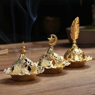 Buddha Gift Gold Gourd Star Feather Spiritual Meditation Mini Alloy Metal Incense Burner
