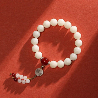 Buddha Gift Bodhi Seed Red Agate Black Obsidian Pink Crystal Rutilated Quartz Peace Wrist Mala Bracelet