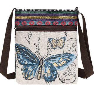 Buddha Gift Elephant Butterfly Embroidered Canvas Tote Bag Shoulder Bag Crossbody Bag