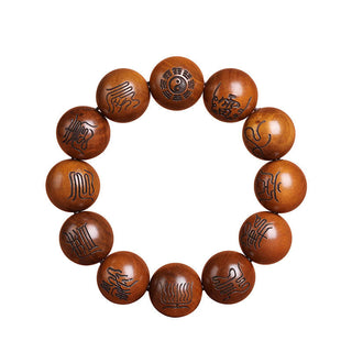 Buddha Gift Lightning Struck Jujube Wood Yin Yang Bagua Taoist Taboo Scripture Symbol Engraved Luck Bracelet