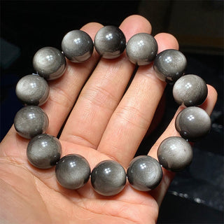 Buddha Gift Natural Silver Sheen Obsidian Soothing Protection Bracelet