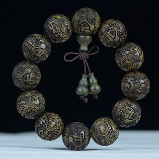 Buddha Gift Chinese Zodiac Rosewood Ebony Copper Coin PiXiu Carved Warmth Bracelet