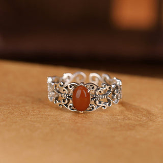 Buddha Gift 925 Sterling Silver Vintage Red Agate Self-acceptance Calm Ring