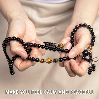 Buddha Gift 108 Beads Natural Black Obsidian Tiger Eye Mala Bracelet
