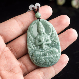 Buddha Gift Natural Jade Avalokitesvara Amulet Wealth Necklace Pendant