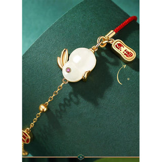 Buddha Gift Year of the Rabbit White Jade Happiness Red String Chain Bracelet
